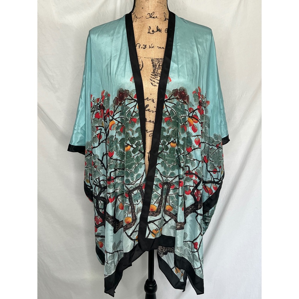 Cocoon House Open Kimono One Size 100% Silk Handmade Style Artsy Boho Tree Print